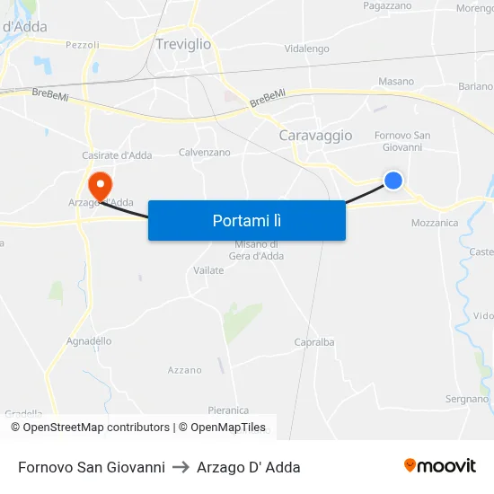 Fornovo San Giovanni to Arzago D' Adda map