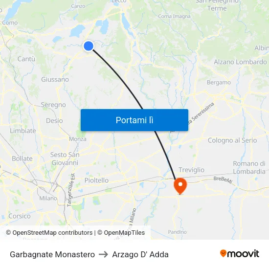 Garbagnate Monastero to Arzago D' Adda map