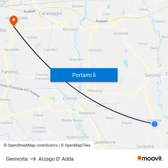Genivolta to Arzago D' Adda map