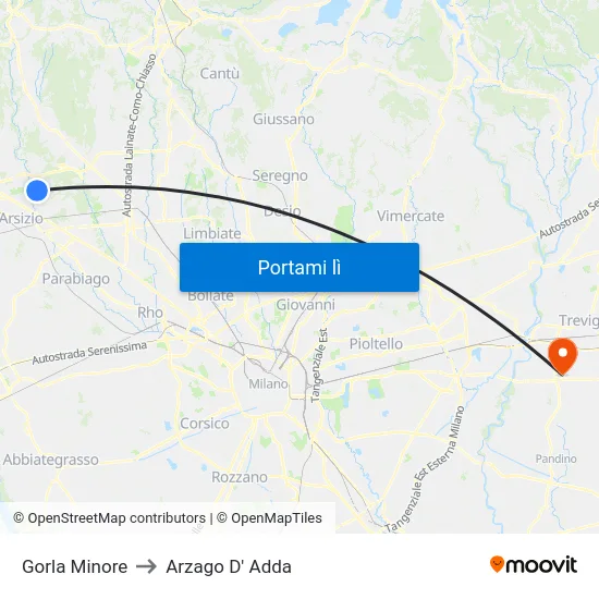 Gorla Minore to Arzago D' Adda map