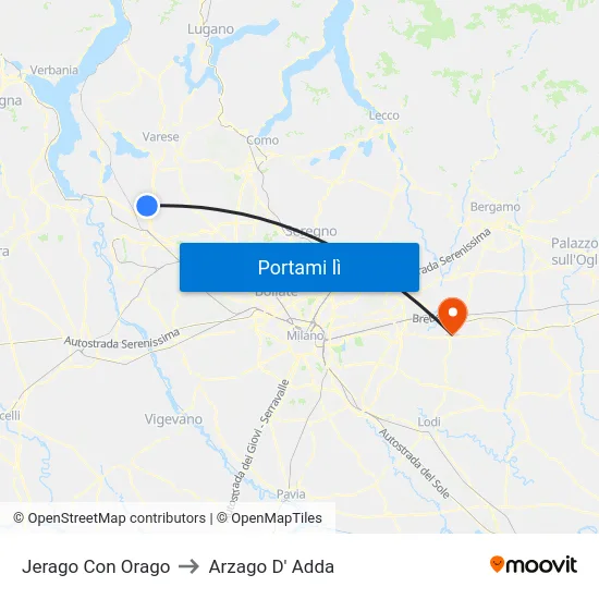 Jerago Con Orago to Arzago D' Adda map