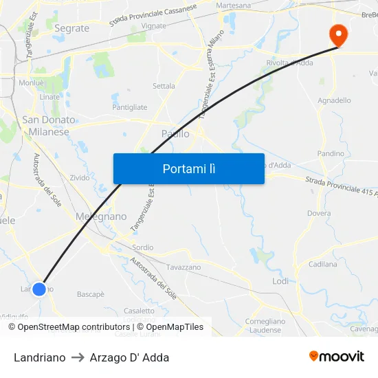 Landriano to Arzago D' Adda map