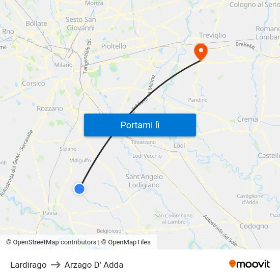 Lardirago to Arzago D' Adda map