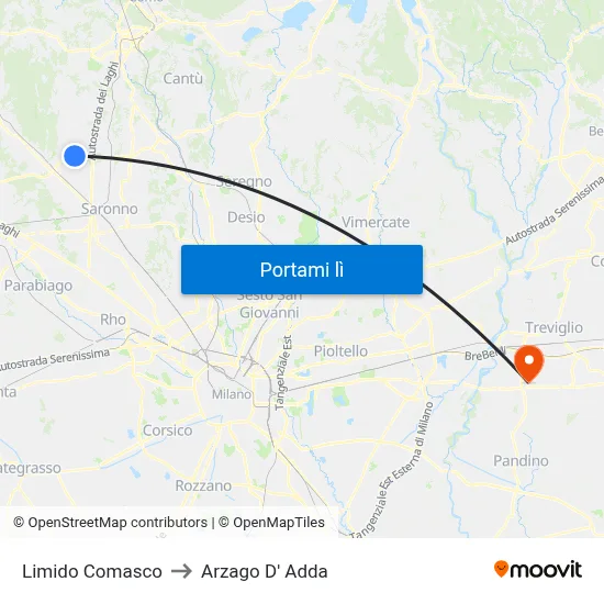 Limido Comasco to Arzago D' Adda map