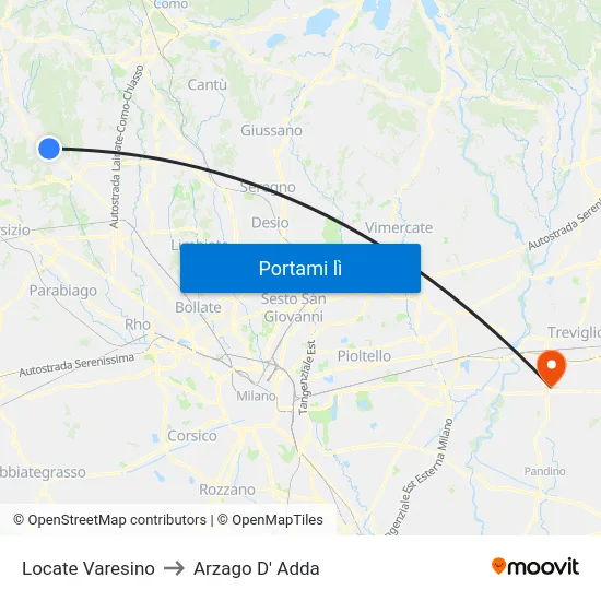 Locate Varesino to Arzago D' Adda map