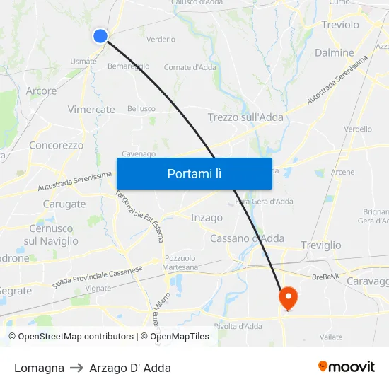 Lomagna to Arzago D' Adda map