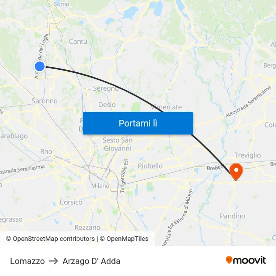 Lomazzo to Arzago D' Adda map