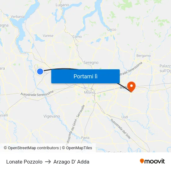 Lonate Pozzolo to Arzago D' Adda map