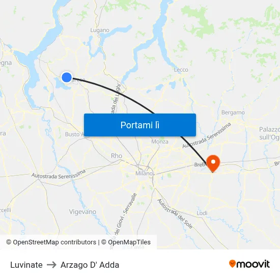 Luvinate to Arzago D' Adda map