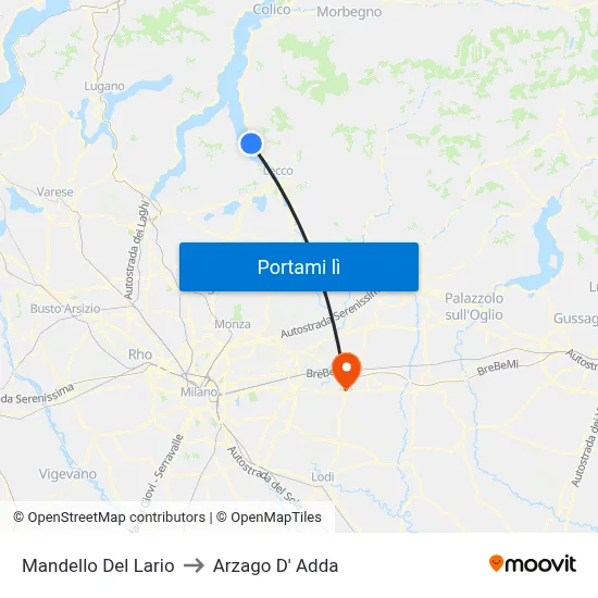 Mandello Del Lario to Arzago D' Adda map