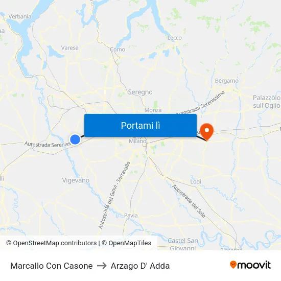 Marcallo Con Casone to Arzago D' Adda map