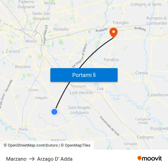 Marzano to Arzago D' Adda map