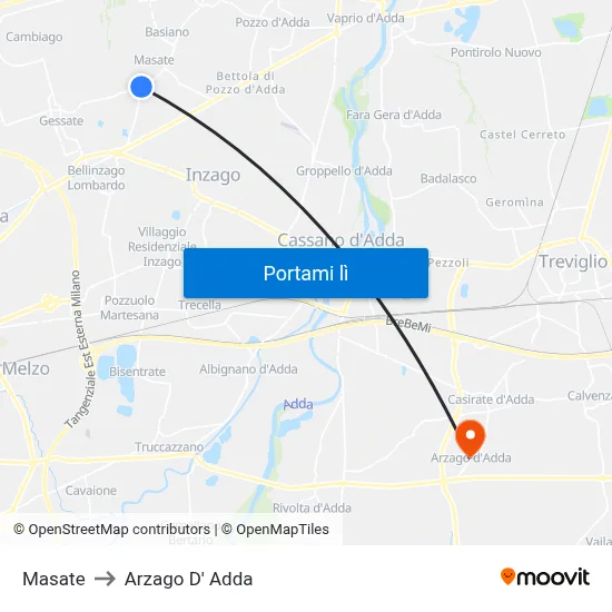 Masate to Arzago D' Adda map
