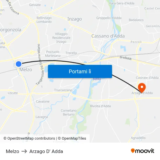 Melzo to Arzago D' Adda map