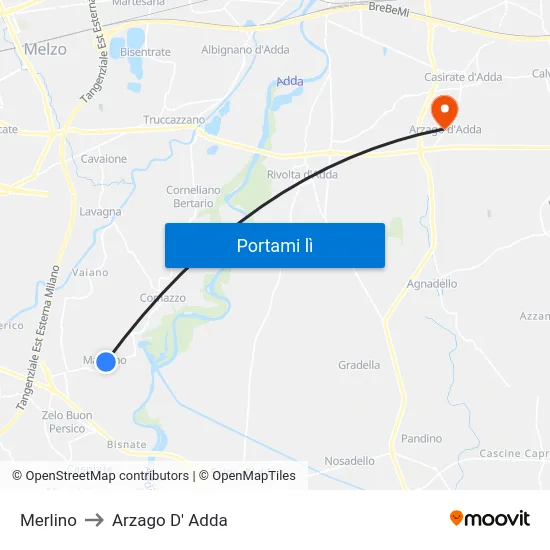 Merlino to Arzago D' Adda map