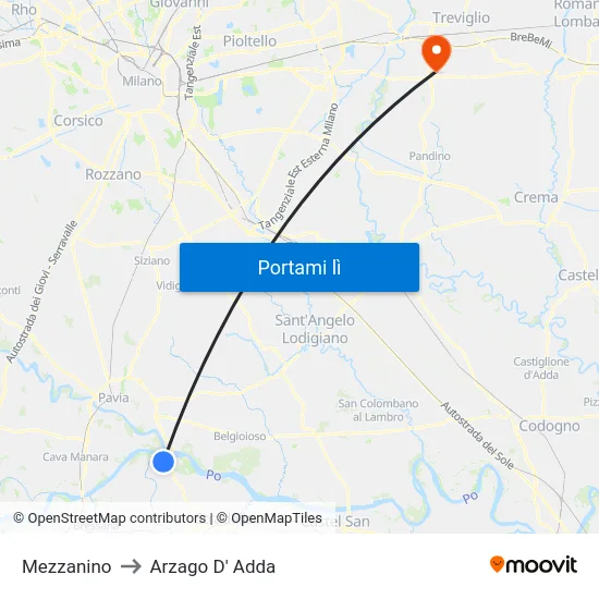 Mezzanino to Arzago D' Adda map