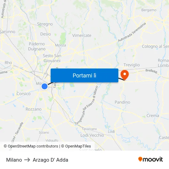 Milano to Arzago D' Adda map