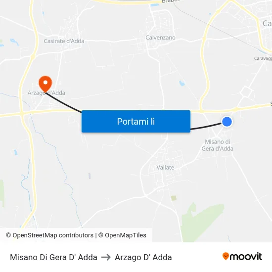 Misano Di Gera D' Adda to Arzago D' Adda map