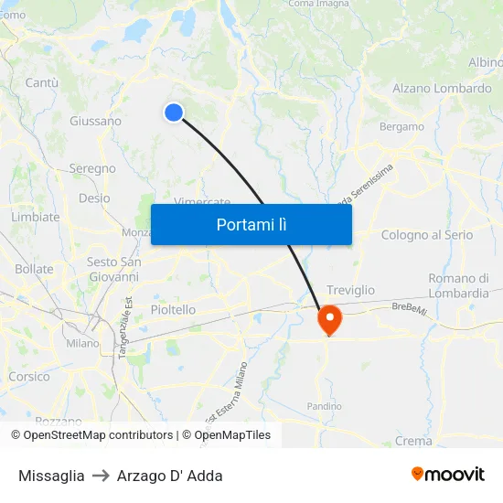Missaglia to Arzago D' Adda map