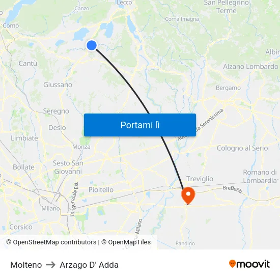 Molteno to Arzago D' Adda map