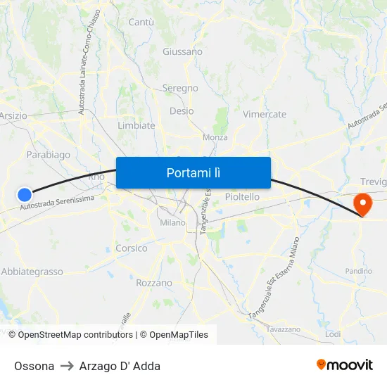 Ossona to Arzago D' Adda map