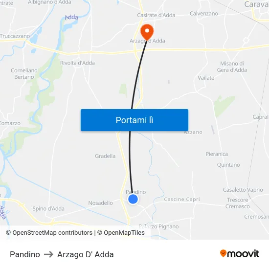 Pandino to Arzago D' Adda map