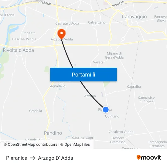 Pieranica to Arzago D' Adda map