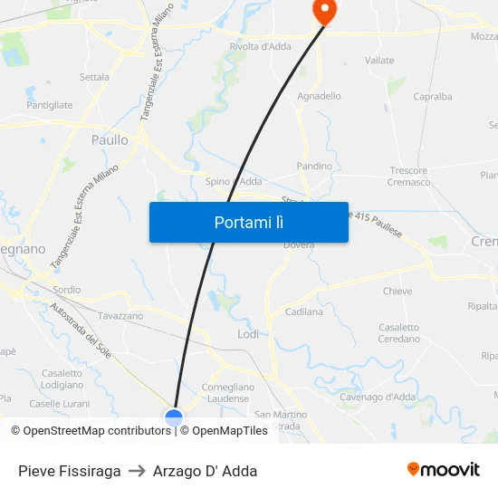 Pieve Fissiraga to Arzago D' Adda map