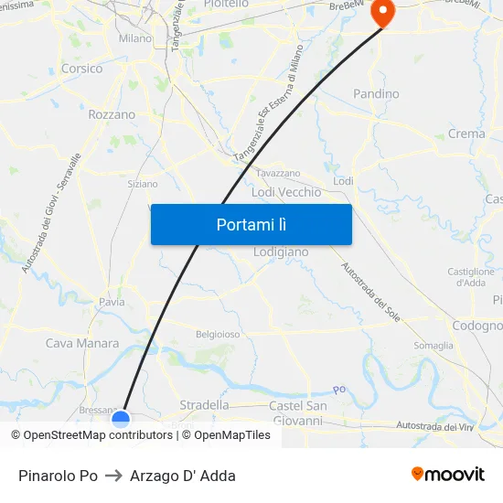 Pinarolo Po to Arzago D' Adda map