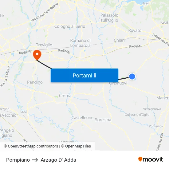 Pompiano to Arzago D' Adda map