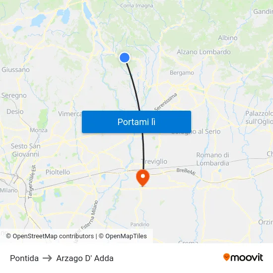 Pontida to Arzago D' Adda map