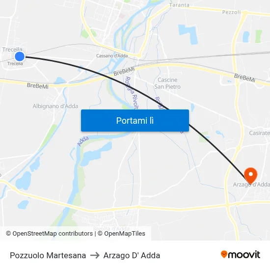 Pozzuolo Martesana to Arzago D' Adda map