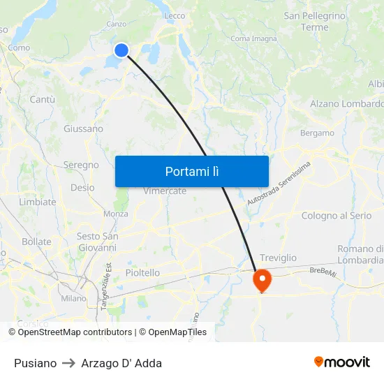 Pusiano to Arzago D' Adda map