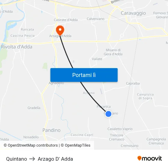 Quintano to Arzago D' Adda map