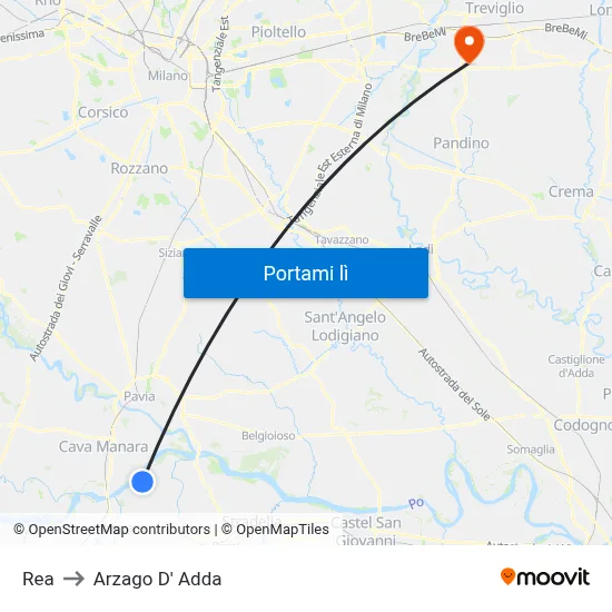 Rea to Arzago D' Adda map