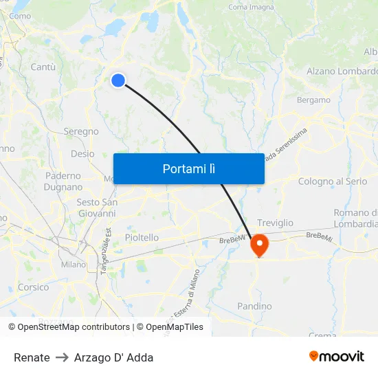 Renate to Arzago D' Adda map