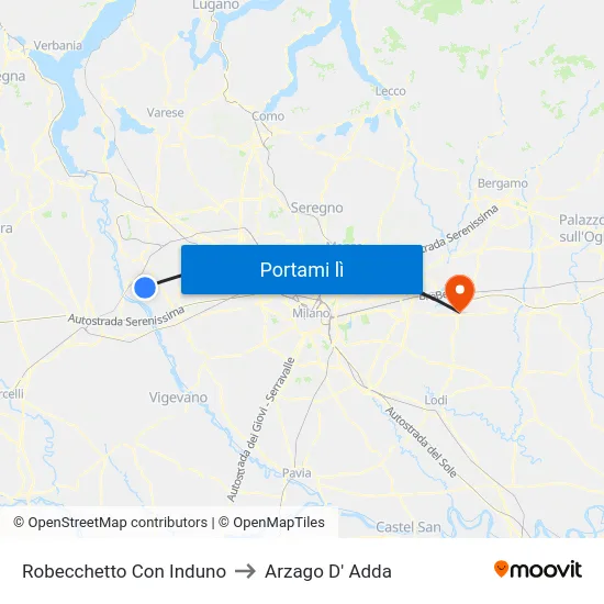 Robecchetto Con Induno to Arzago D' Adda map