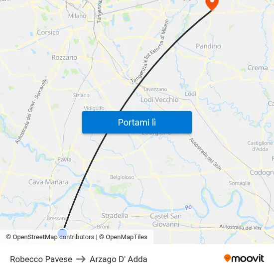 Robecco Pavese to Arzago D' Adda map