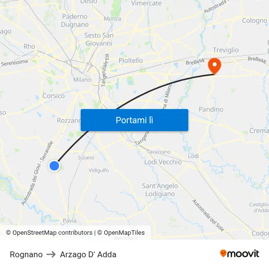 Rognano to Arzago D' Adda map