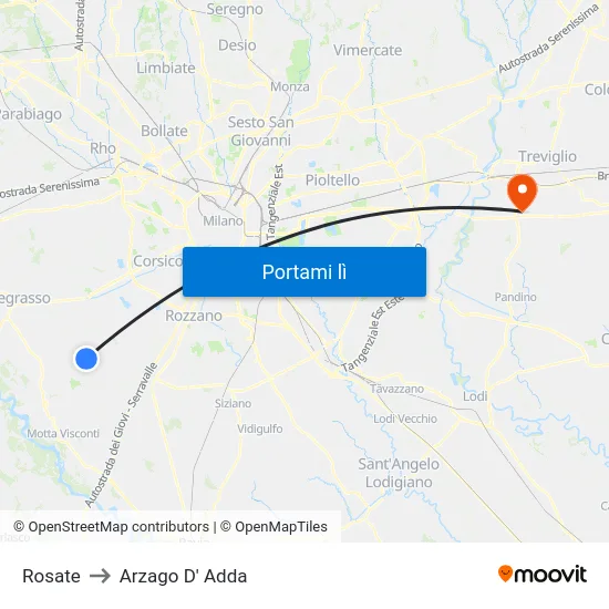 Rosate to Arzago D' Adda map