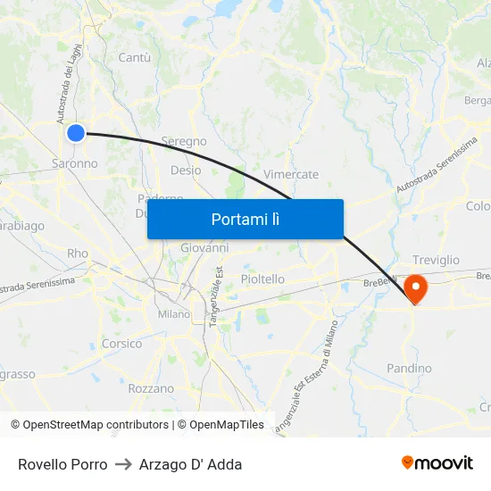 Rovello Porro to Arzago D' Adda map
