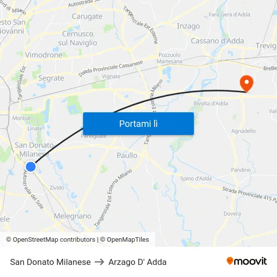 San Donato Milanese to Arzago D' Adda map