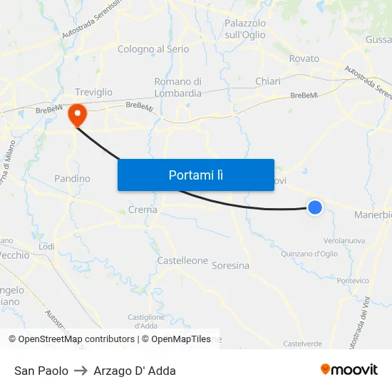 San Paolo to Arzago D' Adda map