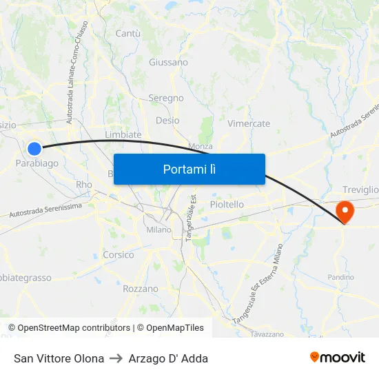 San Vittore Olona to Arzago D' Adda map