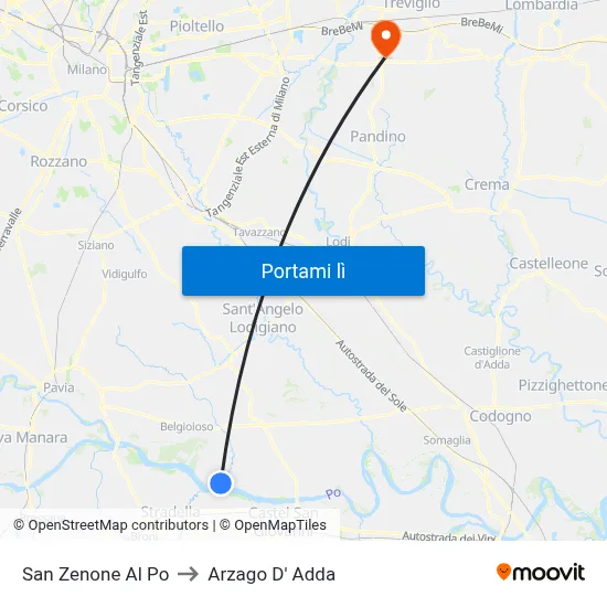 San Zenone Al Po to Arzago D' Adda map