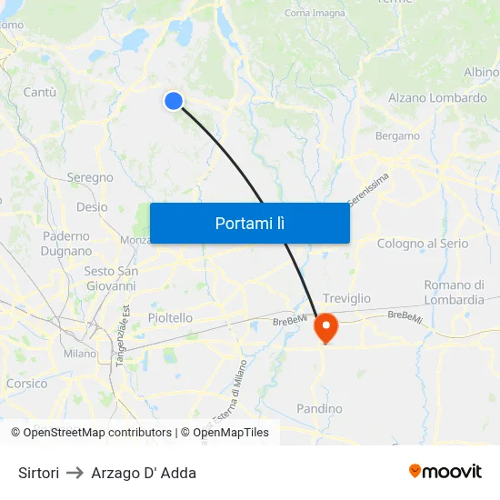 Sirtori to Arzago D' Adda map