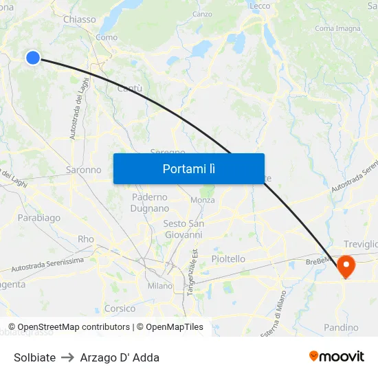 Solbiate to Arzago D' Adda map