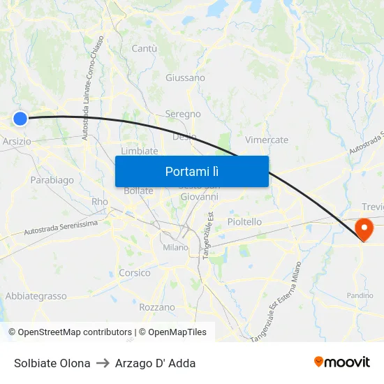 Solbiate Olona to Arzago D' Adda map