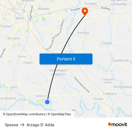 Spessa to Arzago D' Adda map