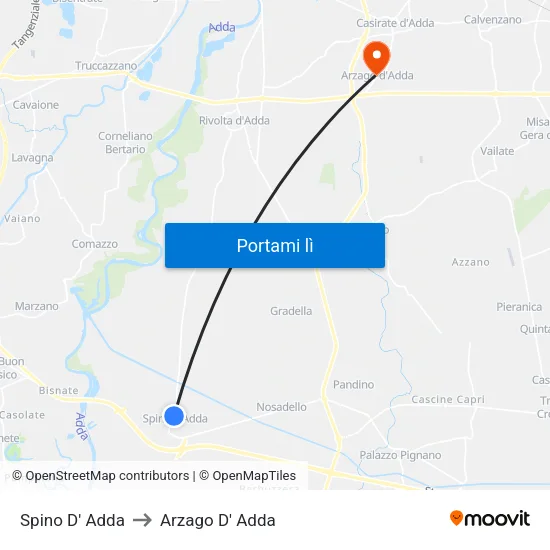 Spino D' Adda to Arzago D' Adda map